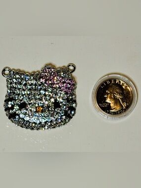 Hello Kitty Rhinestone Pendant Charm Pink Bow Crystal Necklace Charm